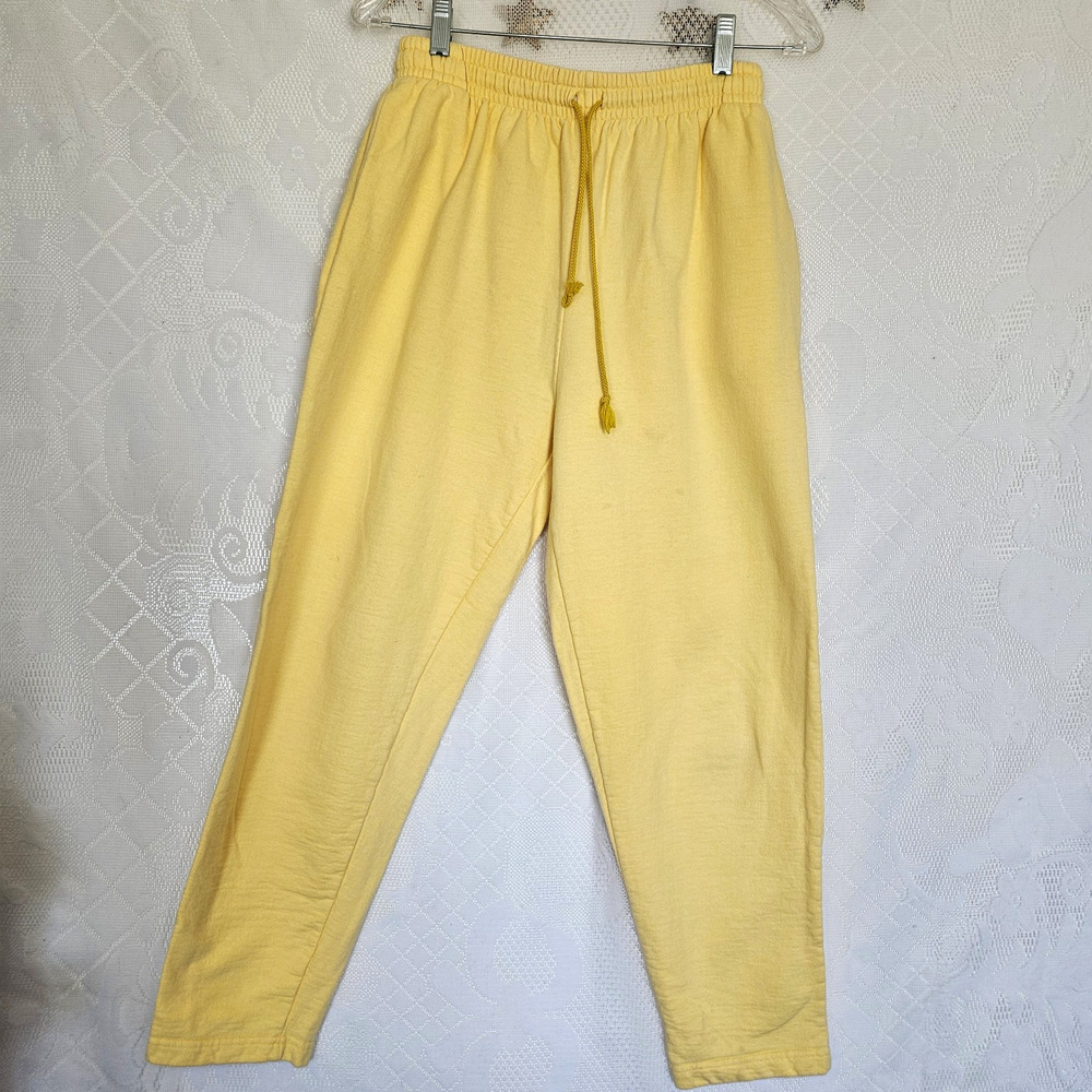 Yellow Medium Vintage Cotton Knit Jogger Pants Pastel Soft Girl Y2K Cozy Minimal